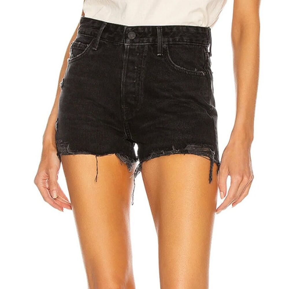 GRLFRND 100% Cotton Distressed Black‎ Denim Button Fly Jean Shorts Size 29